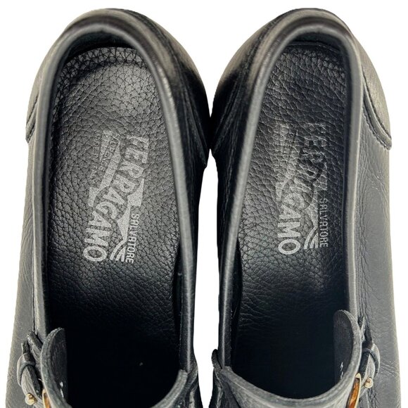 Salvatore Ferragamo Italy Men 8.5 Black Pebble Grain Leather Dress Shoes Loafers - Picture 9 of 12